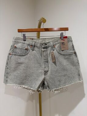 Levi's Light Gray 501 Frayed Hem Denim Shorts